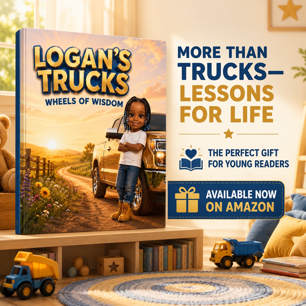 Logan's Trucks: Wheels of Wisdom, available on Amazon